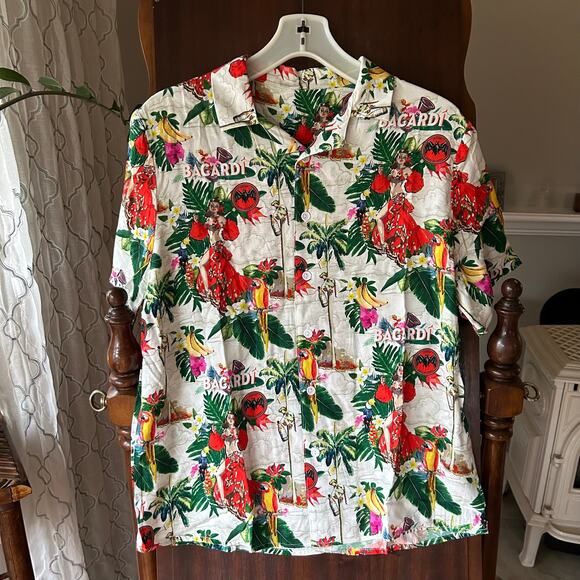 New! Bacardi Tiki HAWAIIAN SHIRT Adult Medium Short Sleeve Shirt - Picture 1 of 10